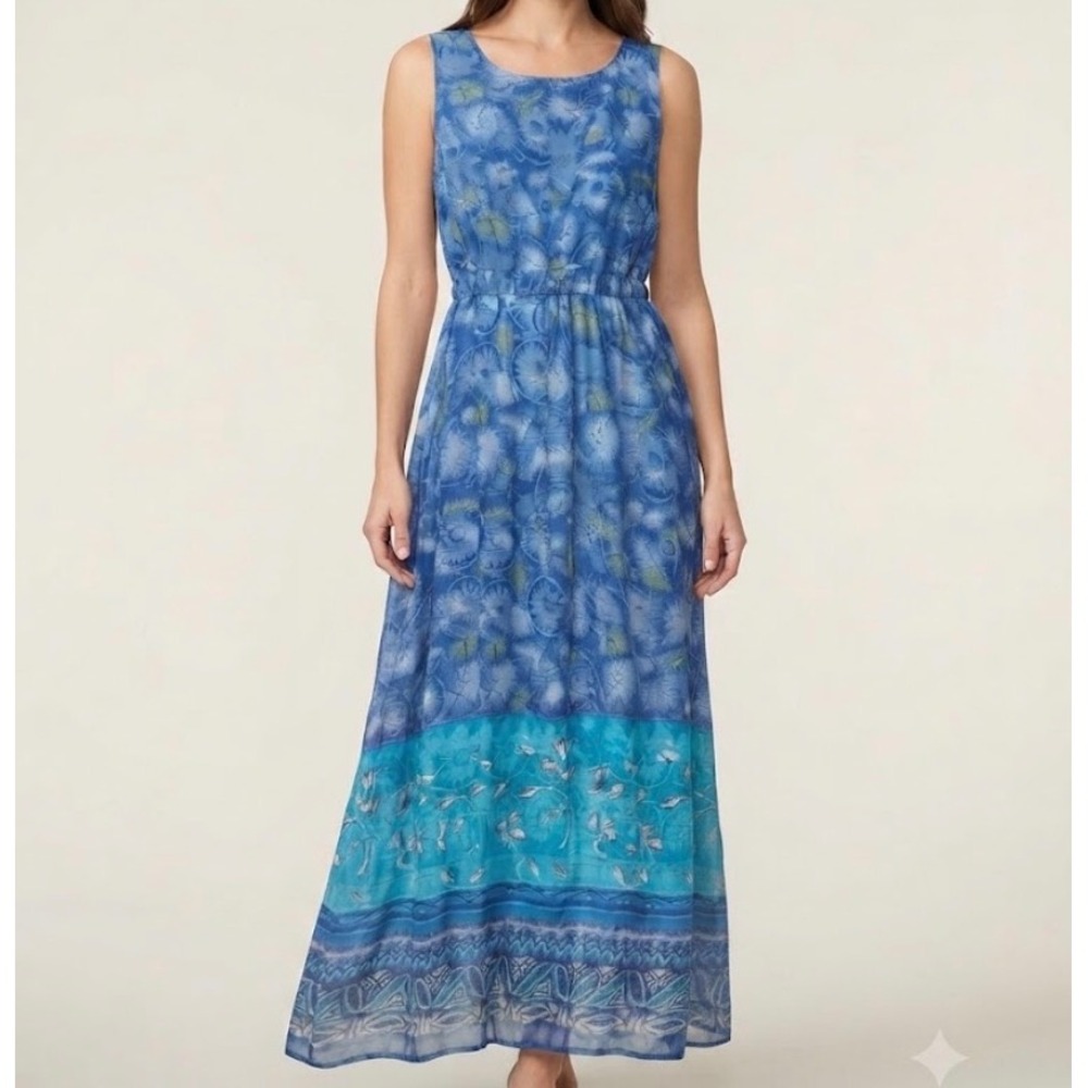 Jessica Holbrook Vintage Blue Floral Paisley Rayon Maxi Dress L 1368649